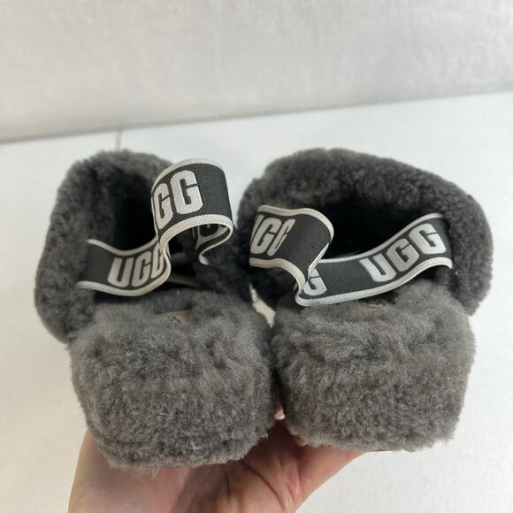 Ugg Sz 7 Oh Yeah Fluffy Double Strap Flat Slippers Slides Sandals in Grey - Picture 11 of 12
